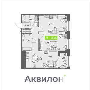 2-к квартира, вторичка, 69м2, 2/16 этаж