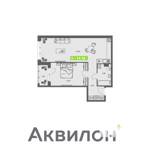 2-к квартира, строящийся дом, 54м2, 4/8 этаж