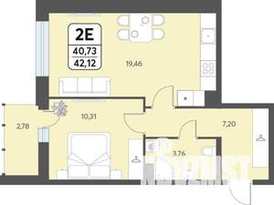 2-к квартира, строящийся дом, 42м2, 10/12 этаж