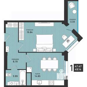 2-к квартира, вторичка, 49м2, 3/13 этаж