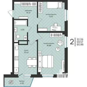 2-к квартира, вторичка, 61м2, 2/16 этаж