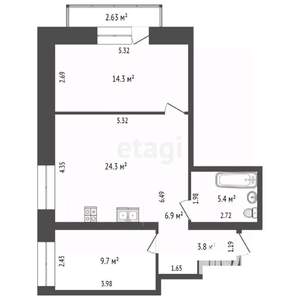 2-к квартира, вторичка, 58м2, 6/10 этаж