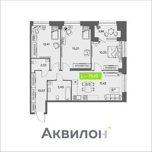 3-к квартира, вторичка, 75м2, 2/16 этаж