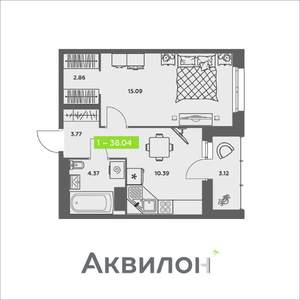 1-к квартира, сданный дом, 38м2, 6/8 этаж