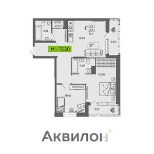 2-к квартира, вторичка, 73м2, 10/16 этаж