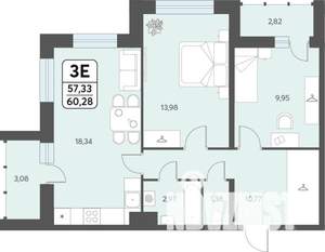 3-к квартира, строящийся дом, 60м2, 12/12 этаж