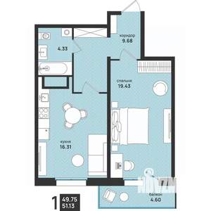 2-к квартира, вторичка, 51м2, 8/13 этаж