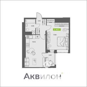 1-к квартира, вторичка, 46м2, 12/16 этаж