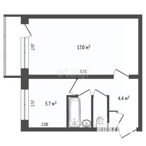 1-к квартира, вторичка, 31м2, 6/9 этаж