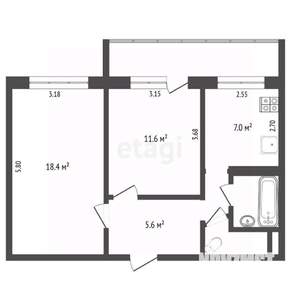 2-к квартира, вторичка, 49м2, 8/9 этаж
