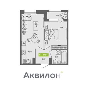 1-к квартира, вторичка, 38м2, 14/16 этаж