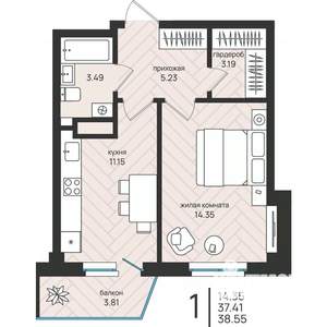 1-к квартира, вторичка, 39м2, 4/16 этаж