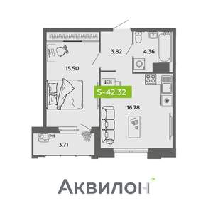 1-к квартира, вторичка, 42м2, 2/16 этаж