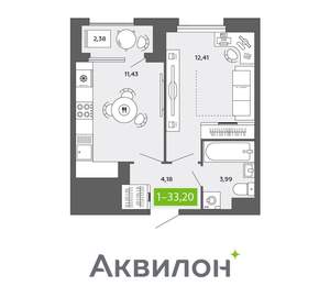 1-к квартира, вторичка, 33м2, 13/16 этаж