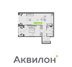 1-к квартира, вторичка, 54м2, 4/8 этаж