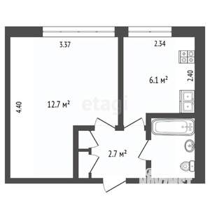 1-к квартира, вторичка, 25м2, 4/12 этаж
