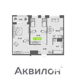 2-к квартира, вторичка, 49м2, 4/16 этаж