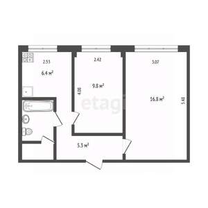 2-к квартира, вторичка, 43м2, 7/9 этаж