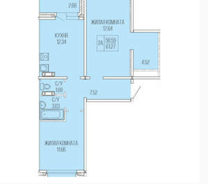 2-к квартира, вторичка, 42м2, 1/9 этаж