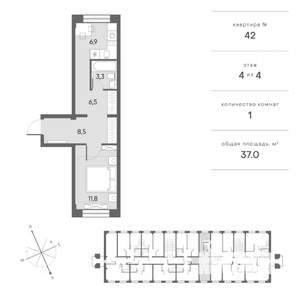 1-к квартира, сданный дом, 37м2, 4/4 этаж