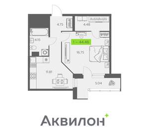 1-к квартира, вторичка, 44м2, 6/11 этаж