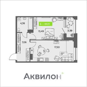 1-к квартира, вторичка, 44м2, 13/16 этаж