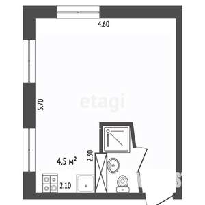 Студия квартира, вторичка, 27м2, 1/2 этаж