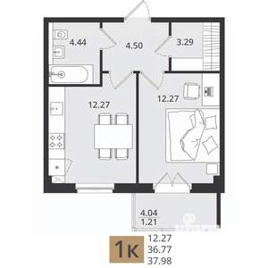 1-к квартира, вторичка, 38м2, 2/16 этаж