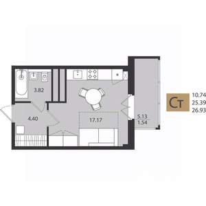 Студия квартира, вторичка, 27м2, 8/16 этаж