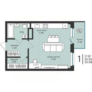 Студия квартира, вторичка, 36м2, 9/16 этаж