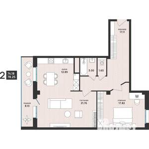 2-к квартира, вторичка, 78м2, 3/13 этаж