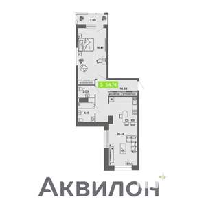 1-к квартира, вторичка, 55м2, 9/16 этаж