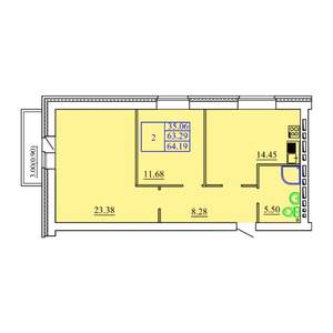 2-к квартира, строящийся дом, 64м2, 7/9 этаж