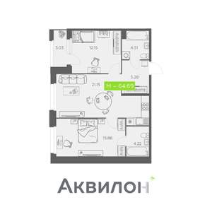 2-к квартира, вторичка, 65м2, 2/11 этаж