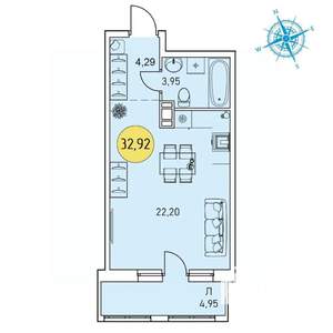 Студия квартира, строящийся дом, 33м2, 5/9 этаж