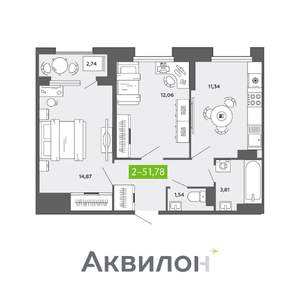 2-к квартира, вторичка, 52м2, 11/16 этаж