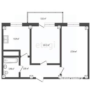 2-к квартира, вторичка, 52м2, 10/14 этаж