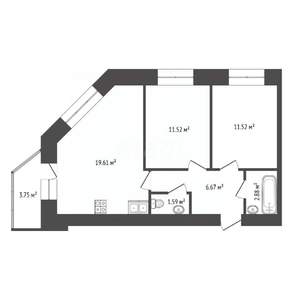 3-к квартира, вторичка, 54м2, 2/12 этаж
