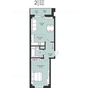 2-к квартира, вторичка, 49м2, 15/16 этаж