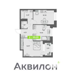 2-к квартира, вторичка, 55м2, 3/32 этаж