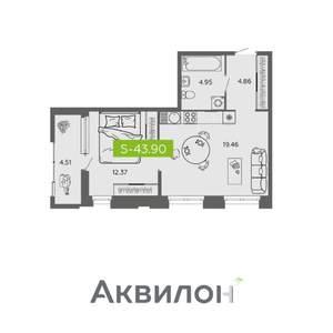 1-к квартира, вторичка, 44м2, 1/16 этаж