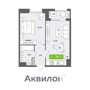 1-к квартира, сданный дом, 39м2, 15/16 этаж