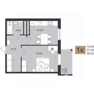 1-к квартира, вторичка, 39м2, 11/16 этаж