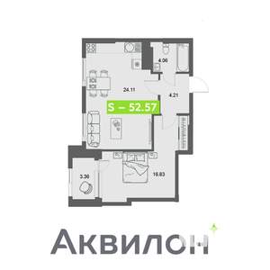 1-к квартира, вторичка, 53м2, 26/32 этаж