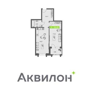 1-к квартира, вторичка, 53м2, 1/8 этаж