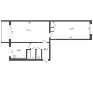 2-к квартира, вторичка, 43м2, 4/5 этаж