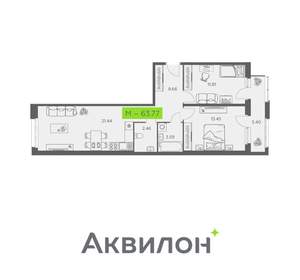 2-к квартира, вторичка, 64м2, 4/11 этаж