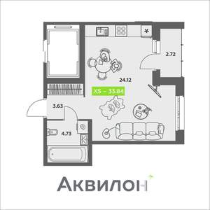 1-к квартира, вторичка, 34м2, 2/8 этаж