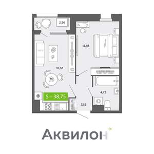 1-к квартира, вторичка, 39м2, 15/16 этаж