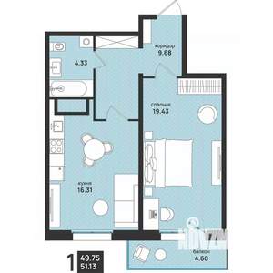 2-к квартира, вторичка, 51м2, 10/13 этаж